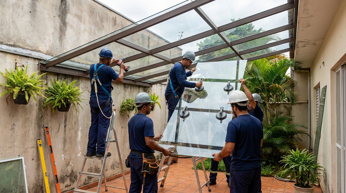 Instalação de cobertura de vidro em Taubaté-SP
