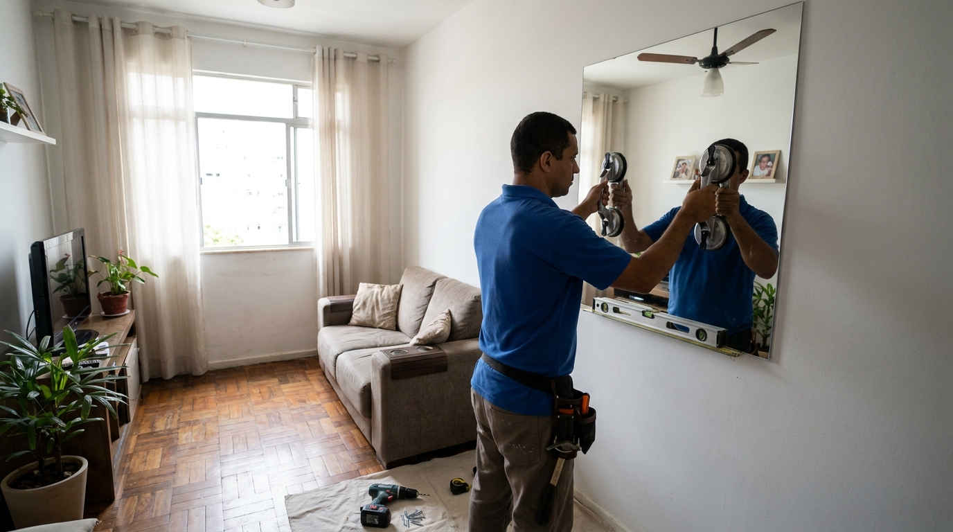 Espelho sob medida com parquet em Taubaté-SP