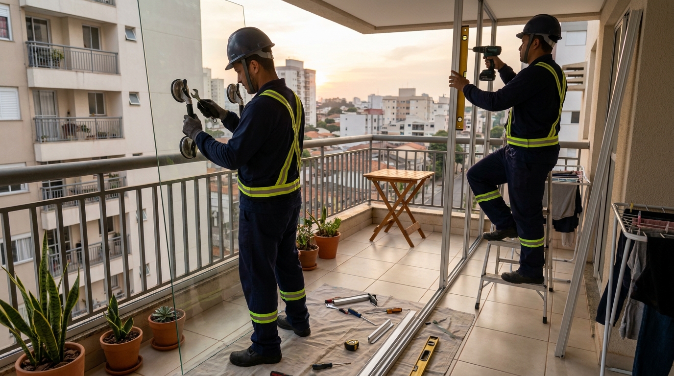 Instalação de parede de vidro em sacada em Taubaté-SP